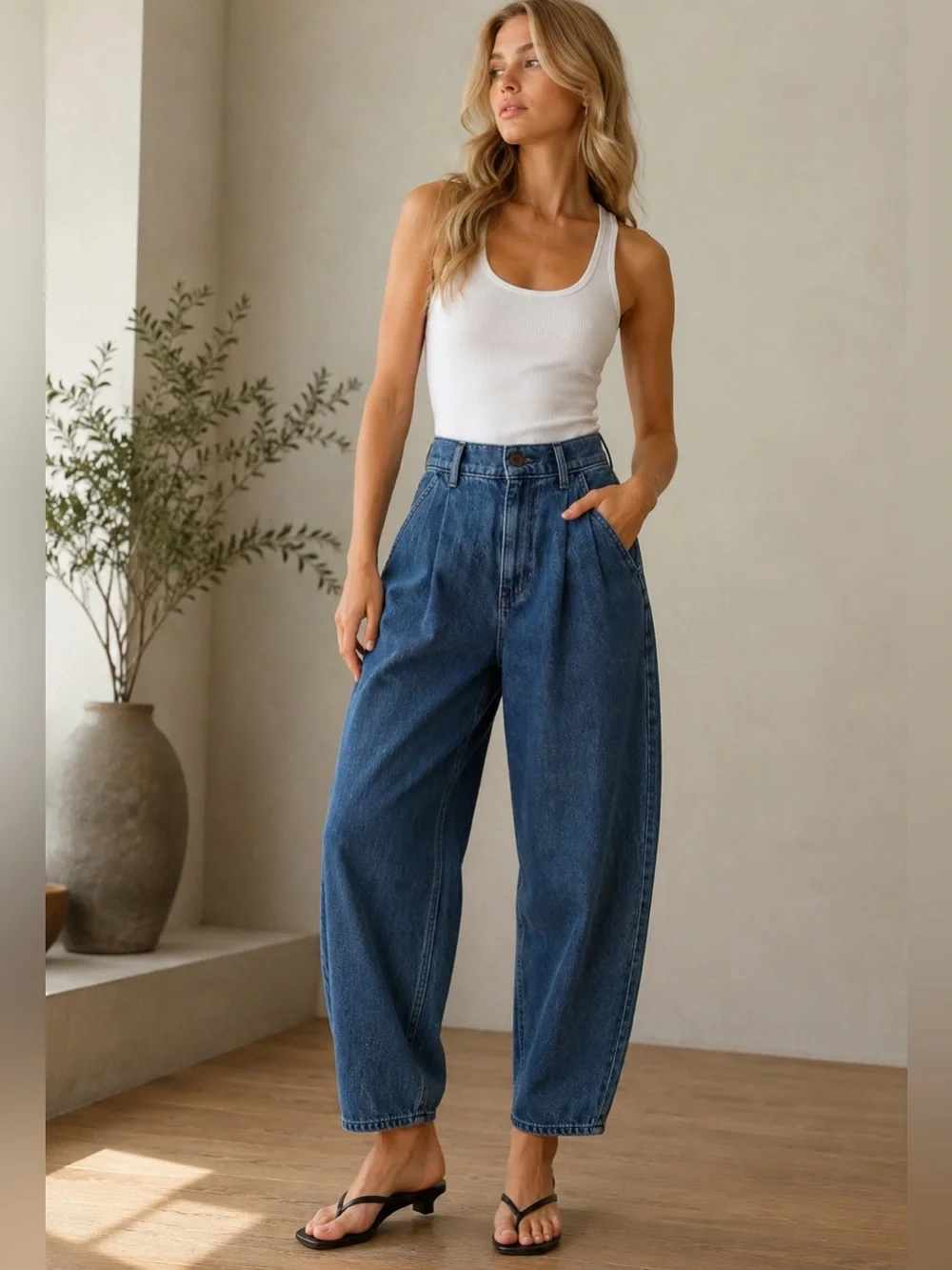 Aritzia Wilfred Detour Barrel Leg Jeans High Rise Pleated Organic Cotton Size 0 - Picture 1 of 11